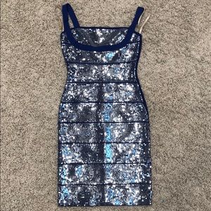 Herve Leger Blue Sequin Dress S